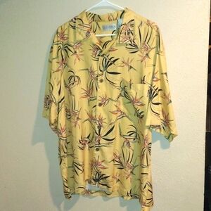 Tehama Clint 100% Silk Hawaiian Wooden Button Down Short Sleeve XL